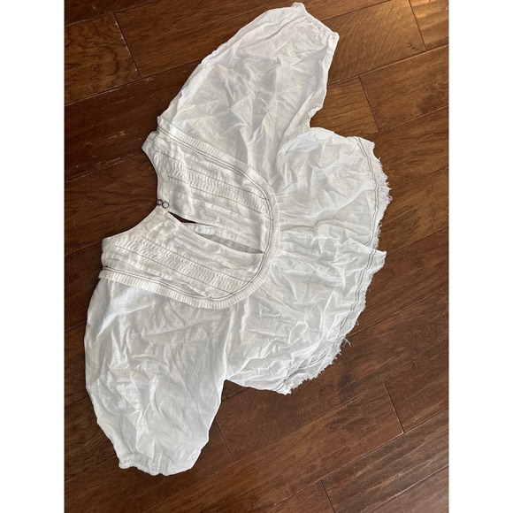 We The Free White Crinkled Gauze Peasant Blouse Puff Sleeve Button Front Top - Picture 3 of 7